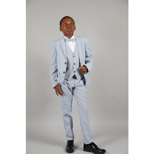 09 - 14 Years Boys Blue Collar Detailed Jacket Suit