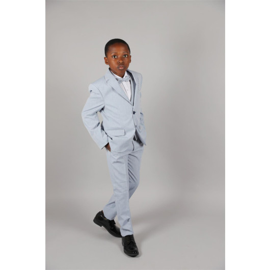 09 - 14 Years Boys Blue Collar Detailed Jacket Suit