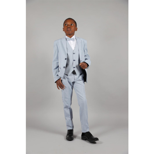 09 - 14 Years Boys Blue Collar Detailed Jacket Suit