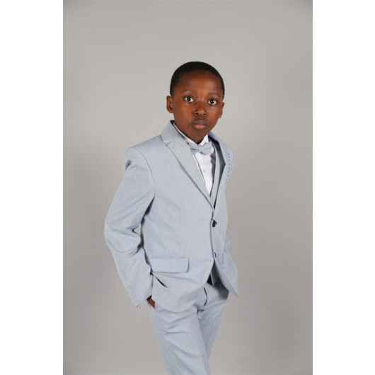 09 - 14 Years Boys Blue Collar Detailed Jacket Suit