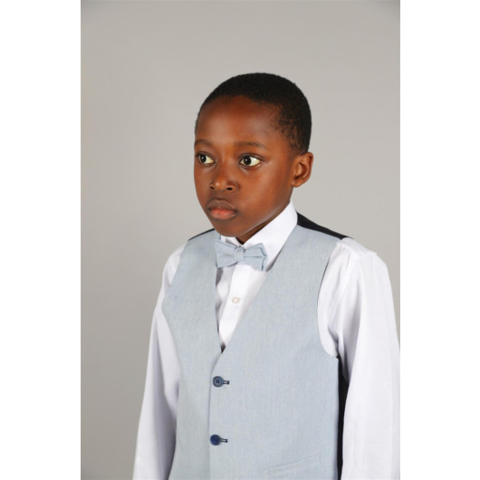 09 - 14 Years Boys Blue Collar Detailed Jacket Suit