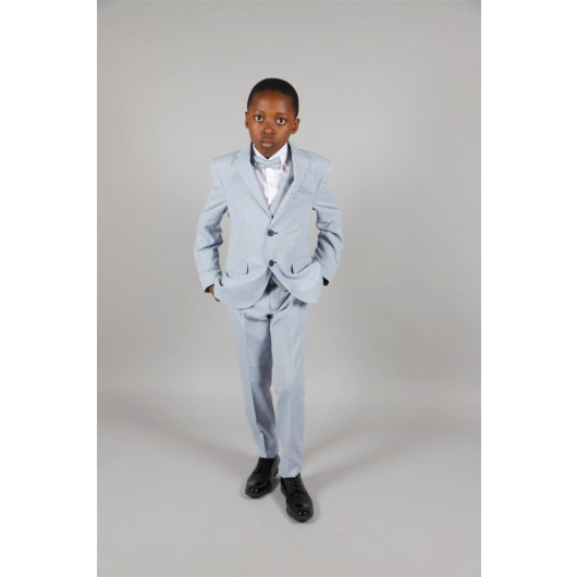 09 - 14 Years Boys Blue Collar Detailed Jacket Suit