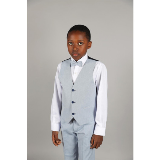 09 - 14 Years Boys Blue Collar Detailed Jacket Suit