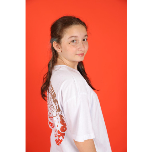 09-14 Years Old Girl White Color Oversize T-Shirt