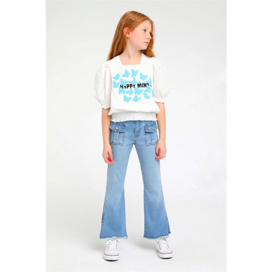 09 - 14 Years Girl's Denim Blue Pocket Detailed Jeans