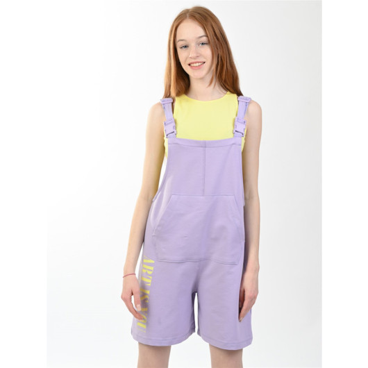 09-14 Years Girl Child Lilac Overalls T-Shirt Set