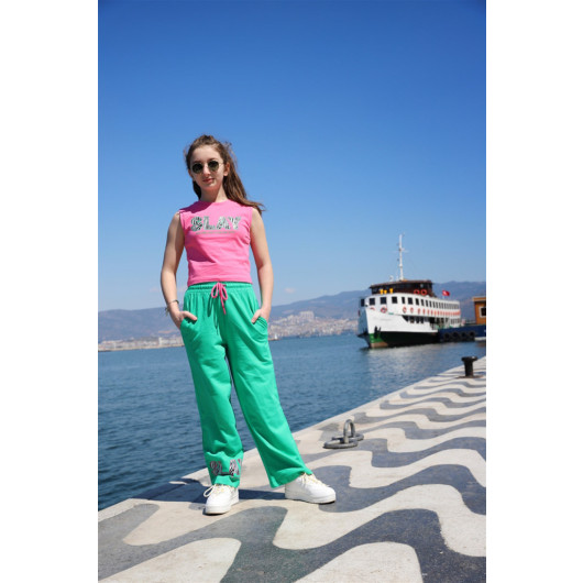 09-14 Age Girl Green-Pink Slay Palazzo Suit