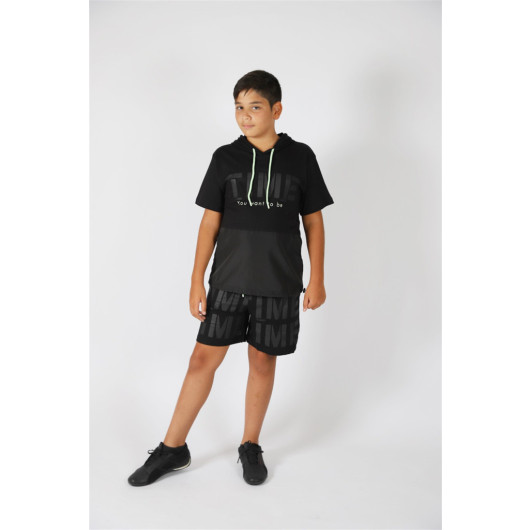 Age 09-14 Time Black Shorts Set