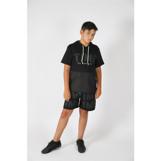 Age 09-14 Time Black Shorts Set