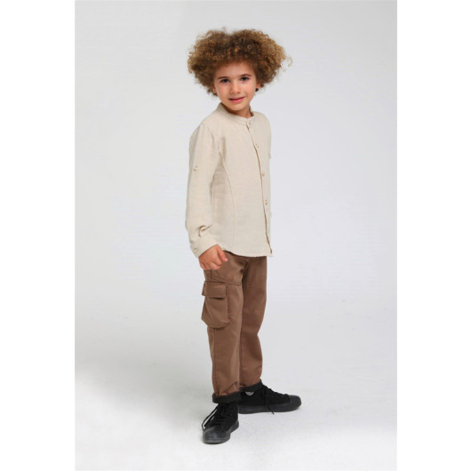 04-14 Years Old Boy Brown Color Cargo Pocket Trousers