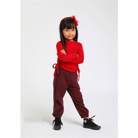 12 Months - 5 Years Baby Girl Red Color Side Tie Sweat