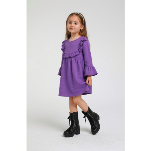 12 Months - 5 Years Old Baby Girl Purple Color Seersucker Dress