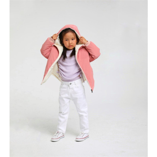 18 Months - 6 Years Old Baby Girl Powder Color Hooded Coat