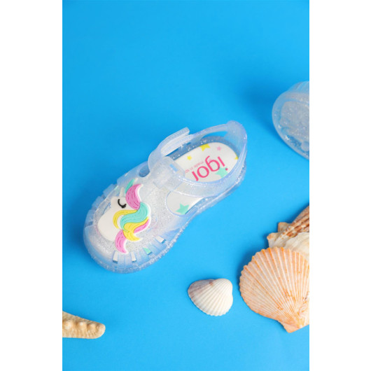 Number 21 - 25 Girls Transparent Igor Tobby Gloss Unicorn Sandals