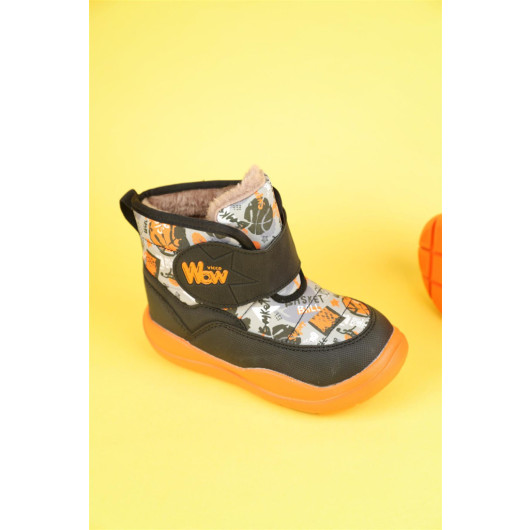 حذاء ثلج للأولاد أسود وبرتقالي مقاس 26-30