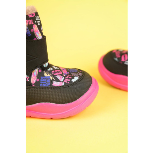 Number 26-30 Vicco Santo Girl's Black-Fuchsia Color Snow Boots