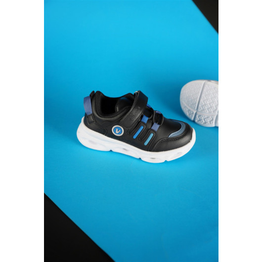 Number 26-30 Vicco Vito Lighted Boys Black/Sax Blue Sneakers
