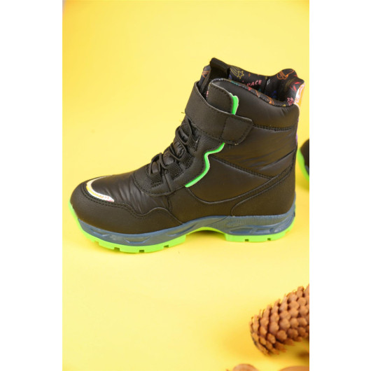 Size 31-35 Dudino Akı Boy's Black-Green Color Space Waterproof Boots