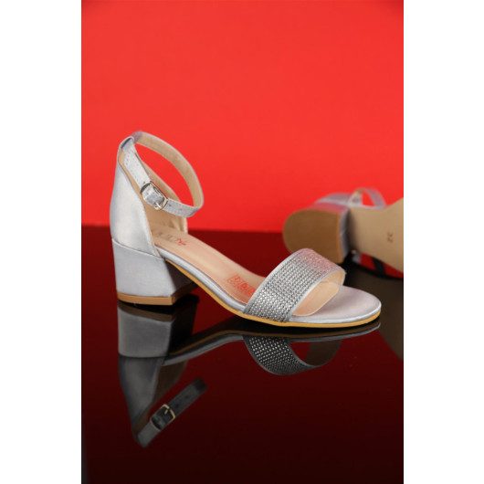 32 - 36 Size Girls' Single Band Silver Evening Shoes
