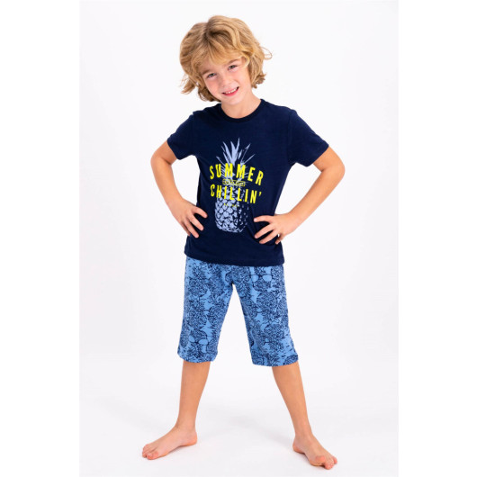 Boys' Pajama Shorts And T-Shirt Set With A Pineapple Pattern