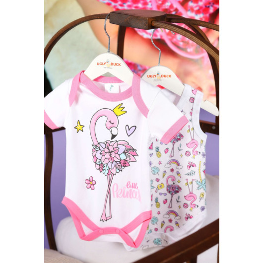 Baby Girl Flamingo Theme Cotton 2-Piece Body Set