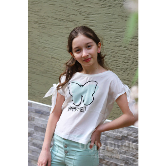 Girl's Butterfly Mint Green Blouse