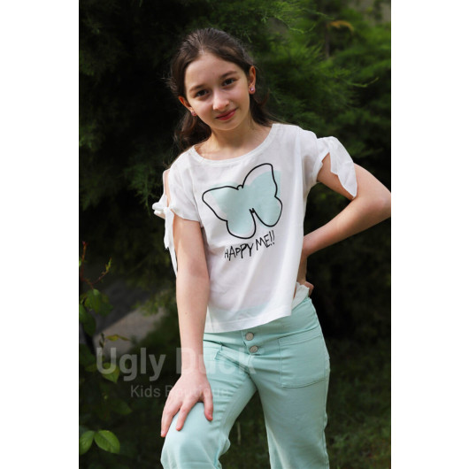 Girl's Butterfly Mint Green Blouse