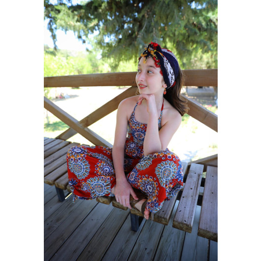 Girl Red Color Ethnic Jumpsuit