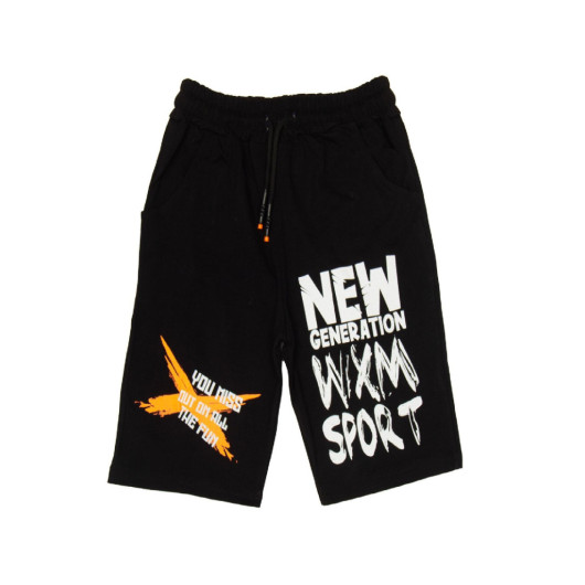 Boys Black Printed Shorts With Pocket Es2