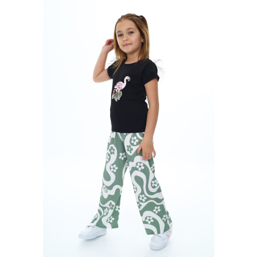 Girls Two-Piece Set With Patterned Pants