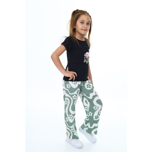 Girls Two-Piece Set With Patterned Pants