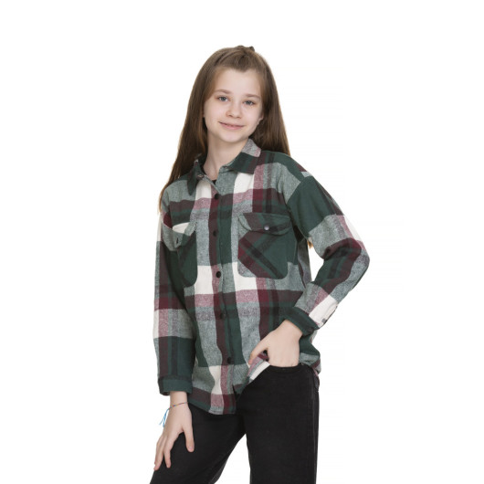 قميص بناتي كاروه بطبعة ظهر لعمر 9-14 سنة