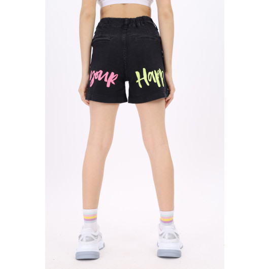 Girl's Back Printed Jean Shorts 7-14 Years