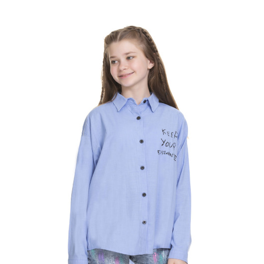 Girls' Back Printed School Style Shirt 8-14 Years