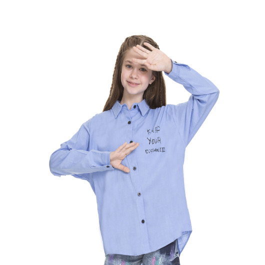 قميص بناتي بنمط مدرسة بطبعة خلفية 8-14 سنة