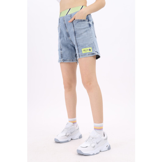 Girl's Waist Elastic Belted Jean Shorts 8-14 Years