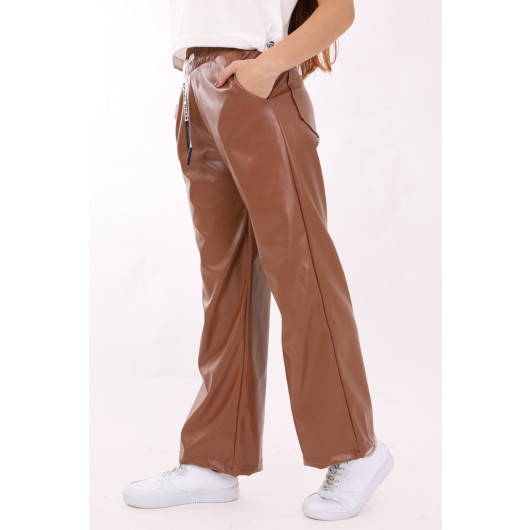 Girl's Elastic Waist Leather Pants 9-14 Ages Lx162