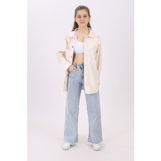 Girl's White Leather Shirt 9-14 Years