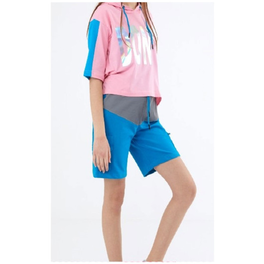 Girls' Cotton Shorts And T-Shirt Set With A Hood