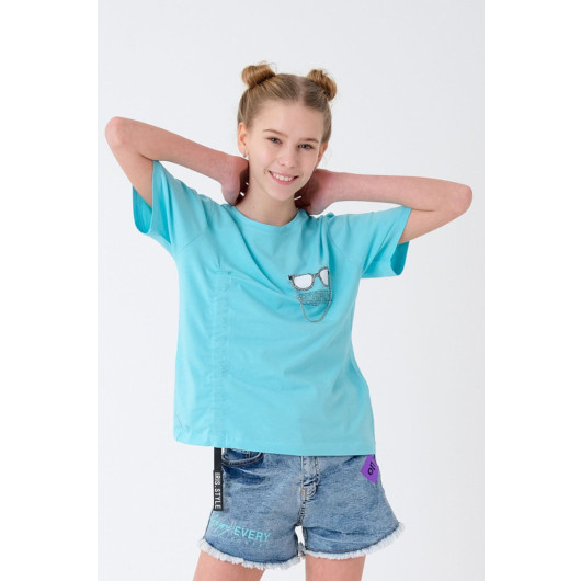 Girl's T-Shirt With Shirring And Chain Apparatus 7-14 Years