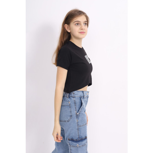 Girl Cross Patterned Crop T-Shirt 9-14 Years