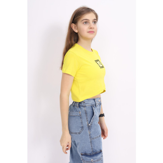 Girl Cross Patterned Crop T-Shirt 9-14 Years