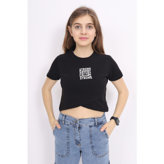 Girl Cross Patterned Crop T-Shirt 9-14 Years