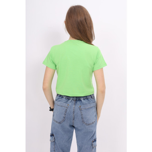 Girl Cross Patterned Crop T-Shirt 9-14 Years