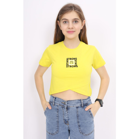 Girl Cross Patterned Crop T-Shirt 9-14 Years