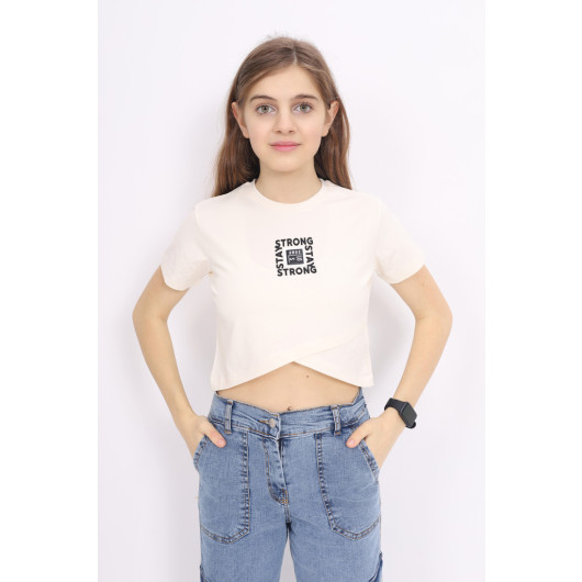 Girl Cross Patterned Crop T-Shirt 9-14 Years