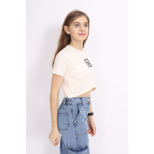 Girl Cross Patterned Crop T-Shirt 9-14 Years