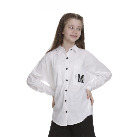 قميص بناتي مطبوع بجيب لعمر من 8 إلى 14 عامًا