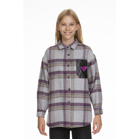 Girl's Leather Pocket Plaid Shirt 9-14 Years