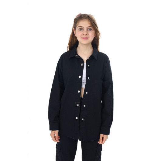 Girl Destroy Detailed Gabardine Shirt 9-14 Years